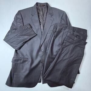 Jos A Bank 100% Wool Pinstripe Suit 46L Jacket 39x31 Pants Black Gordon 2 Button